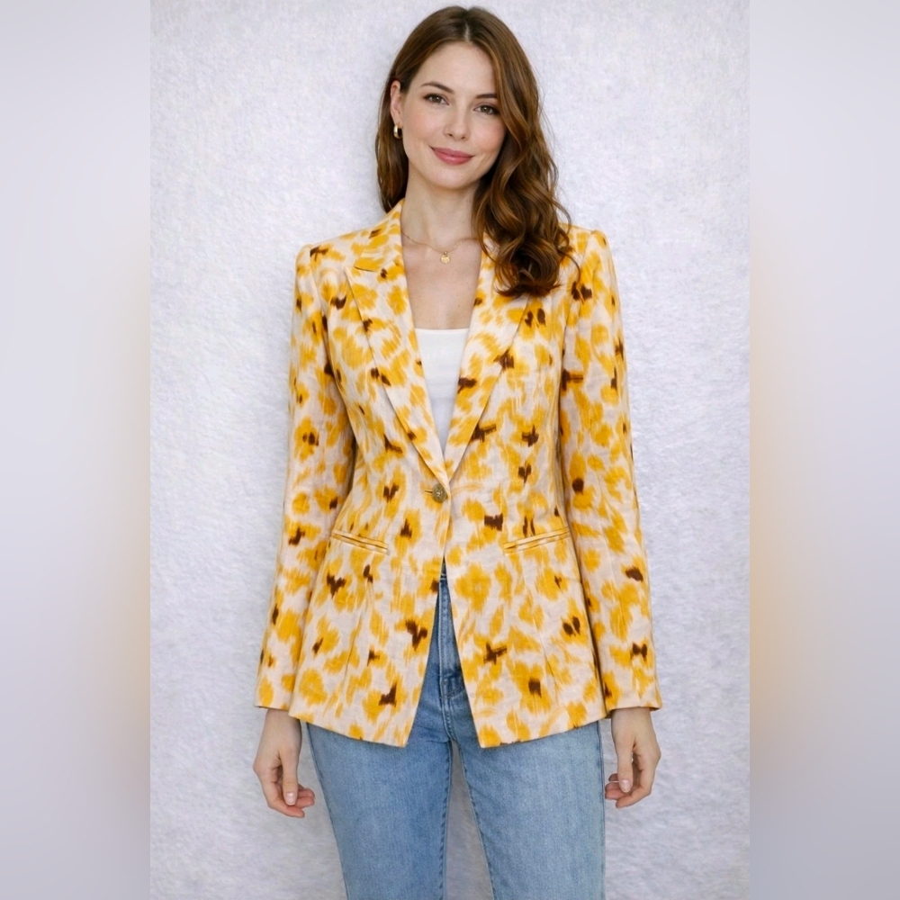 NEW Sam Edelman Size XS Yellow Floral Watercolor Work Jacket Blazer  NEW with ta
